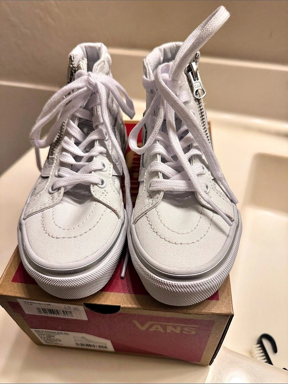 Vans Sk8-Hi Reissue Side Zip Metallic Checkbrd Silver High-Top Sneakers White US